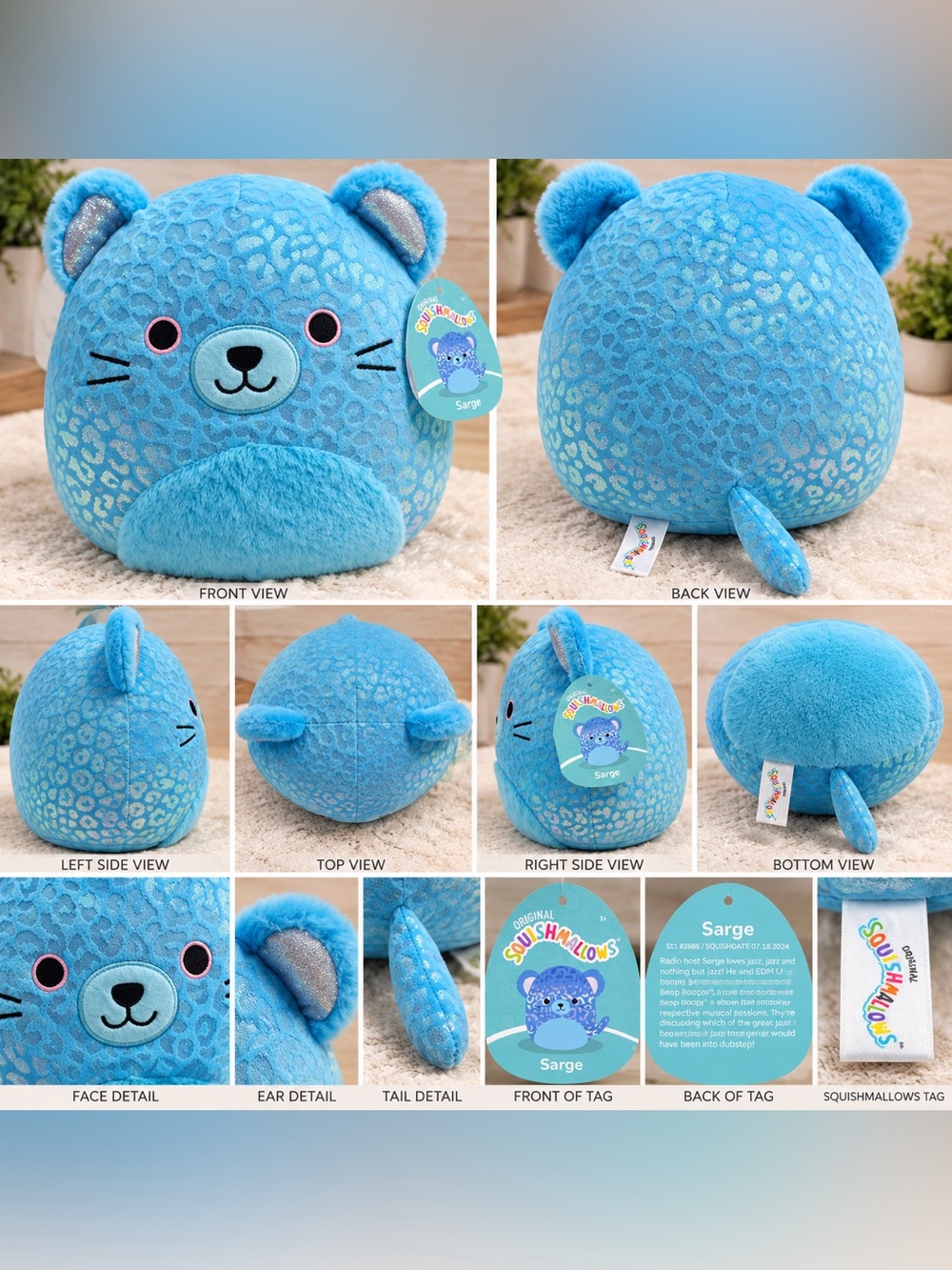 Squishmallows Sarge Blue Leopard Cat 11” Plush Jazwares New with Tags